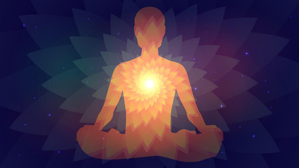 silhouette de yogi avec effets mandala